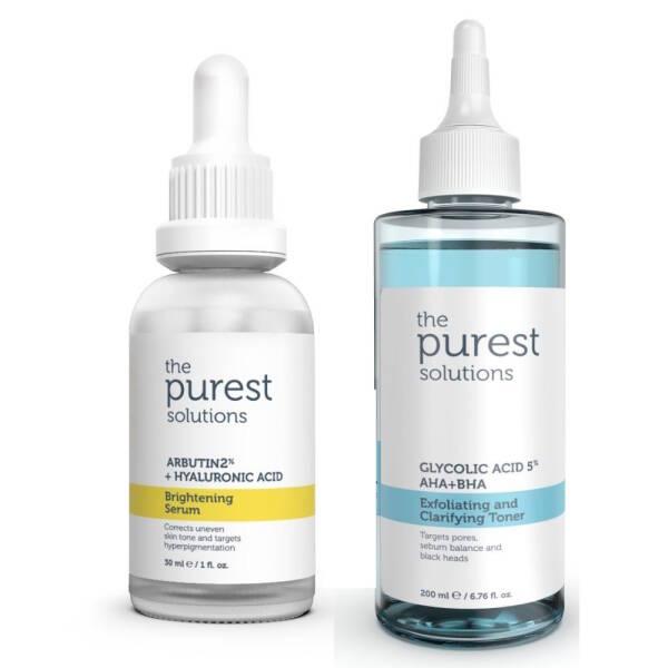 The Purest Solutions Skincare Set - Brightening Serum &amp; Clarifying Toner for Hyperpigmentation Treatment