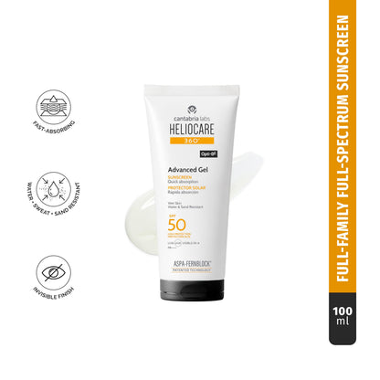 Heliocare Advanced Gel SPF 50 Sunscreen - Natural, Antioxidant, Non-Greasy Face Protection for All Skin Types