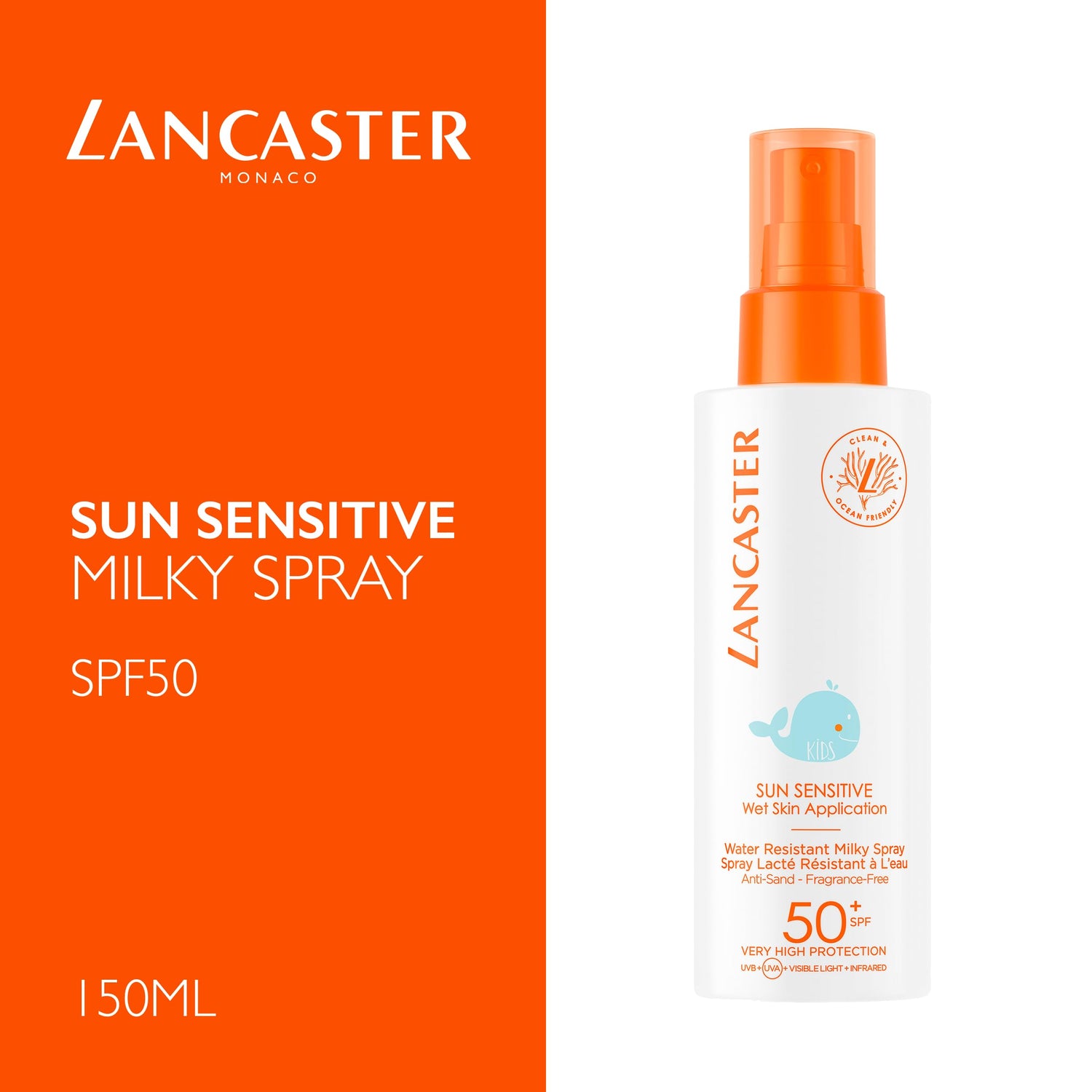 Lancaster Sun Sensitive Milky Spray For Kids SPF50 - Water-Resistant, Fragrance-Free Sunscreen Spray for Children