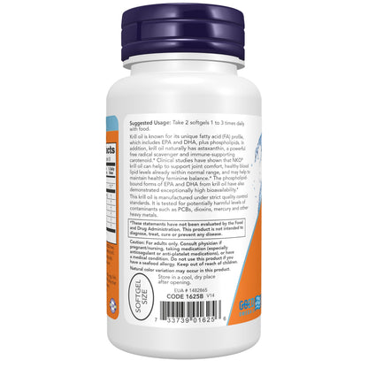 NOW Red Krill Oil 500mg Supplement - Omega-3 EPA &amp; DHA Dietary - 30 Capsules