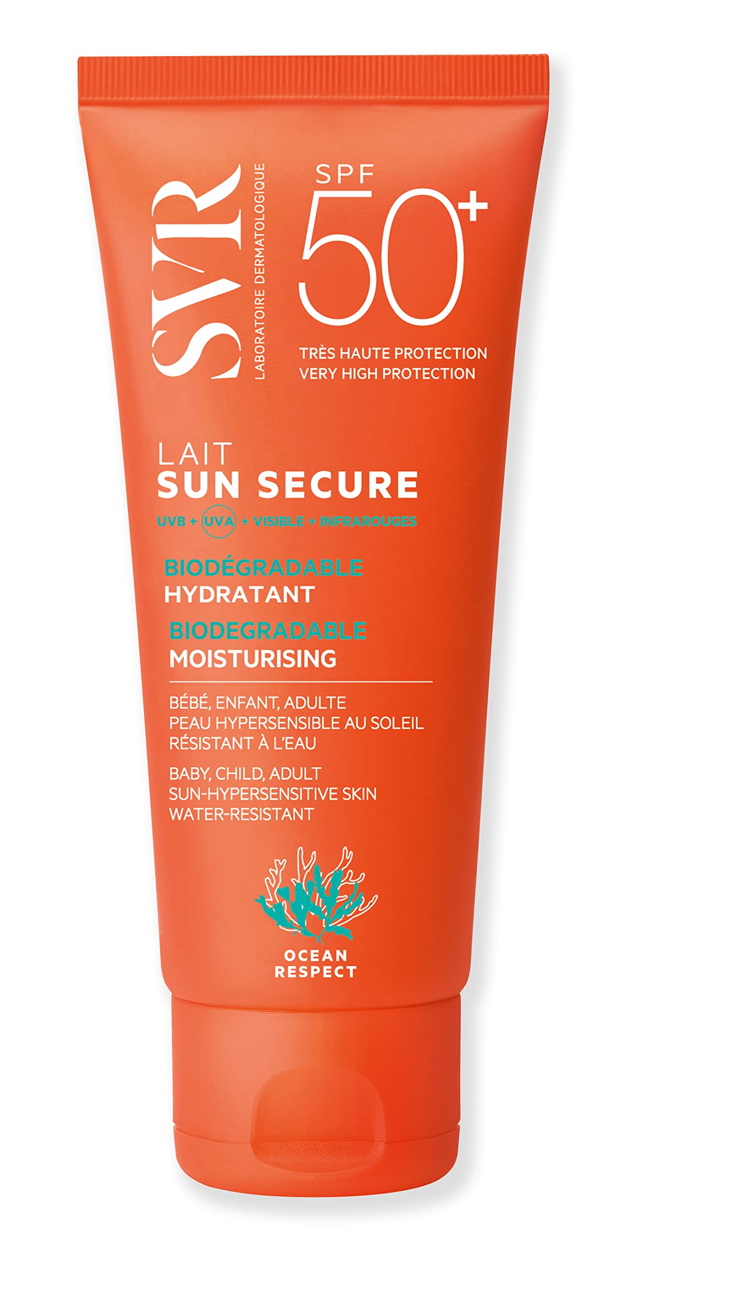 SVR Sun Secure Lait SPF50+ Waterproof Sunscreen Lotion for Sensitive Skin - Non-Comedogenic &amp; Antioxidant-Rich