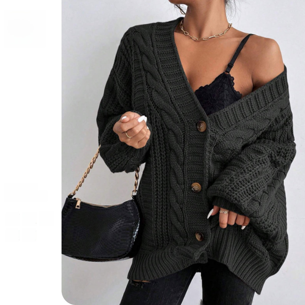 Womens Retro V-Neck Knit Cardigan