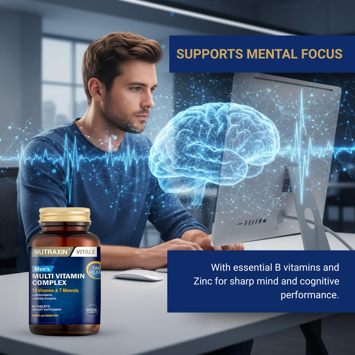 Nutraxin Multivitamin Mineral Immune Support Supplement - 60 Tablets | Boosts Immune System &amp; Energy