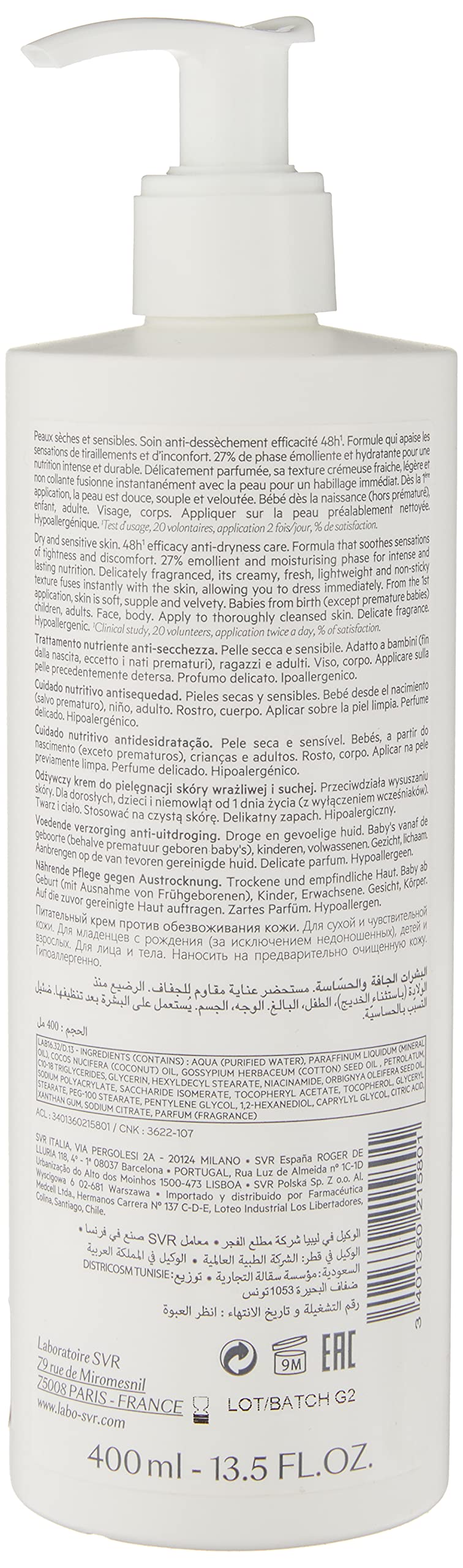 SVR Topialyse Moisturizing Cream - 400ml - Hydrating Cream for Dry Skin Relief, Non-Greasy Moisturizer
