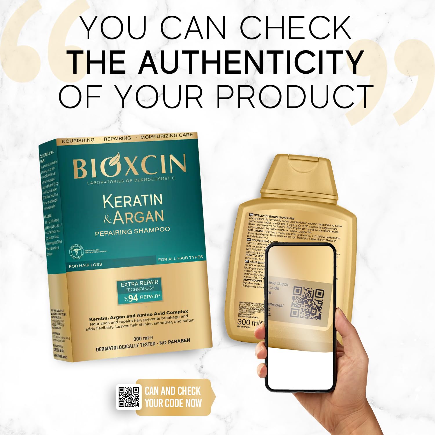 Bioxcin Keratin &amp; Argan Repair Shampoo for Damaged Hair - 10.14 fl oz