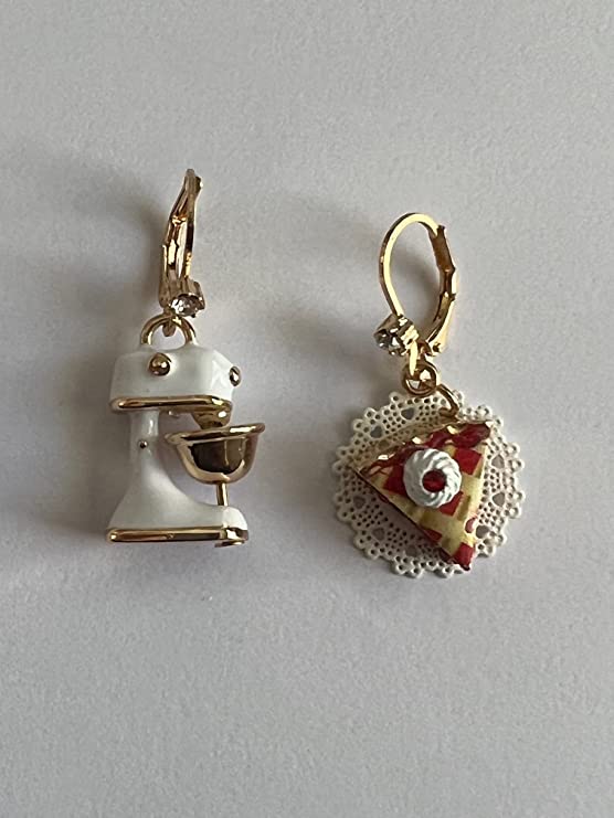Betsey Johnson Gold Tone Stand Mixer and Pie Slice Baby Cakes Drop Earrings