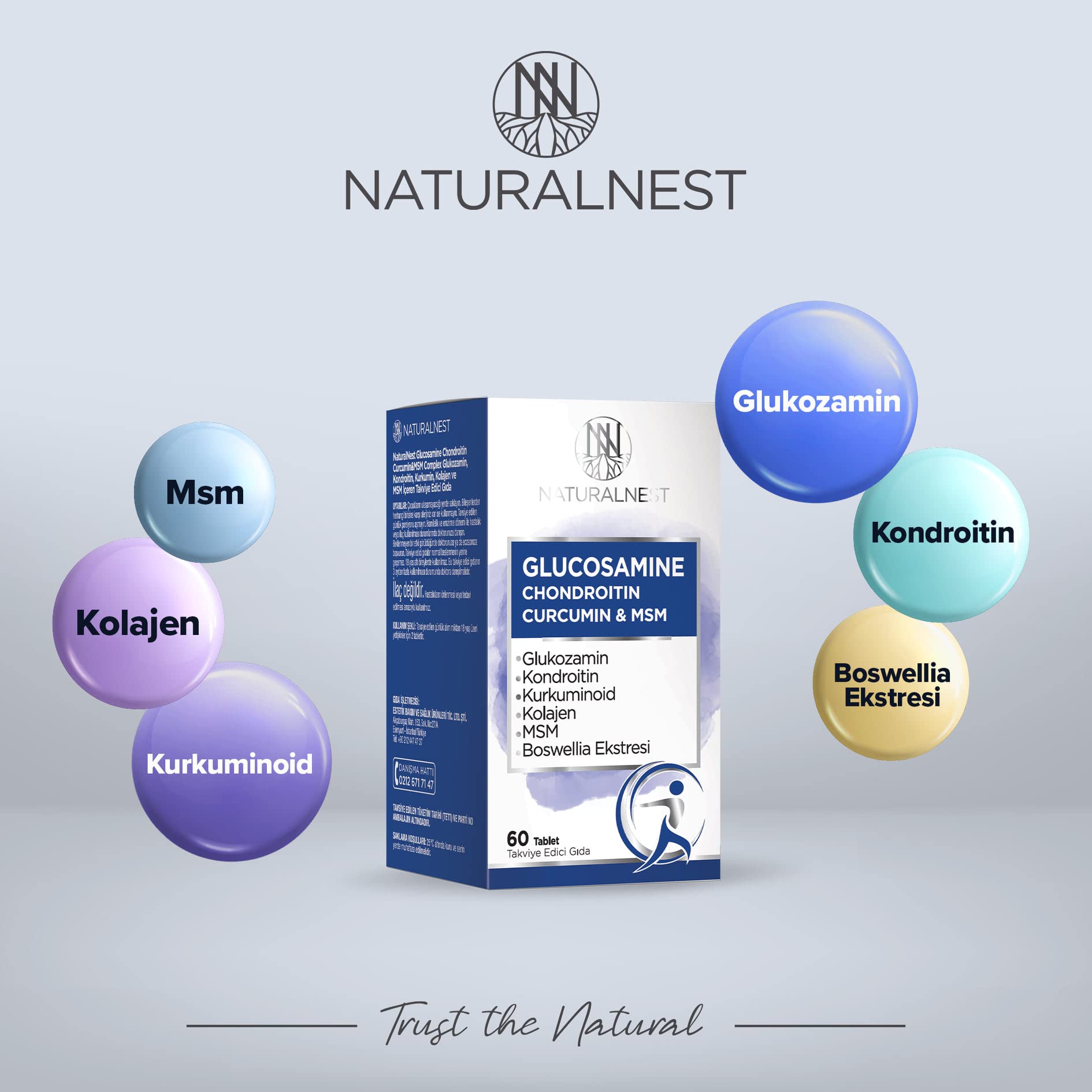 Naturalnest Glucosamine Chondritin Curcumin &amp; MSM 60 Tablets