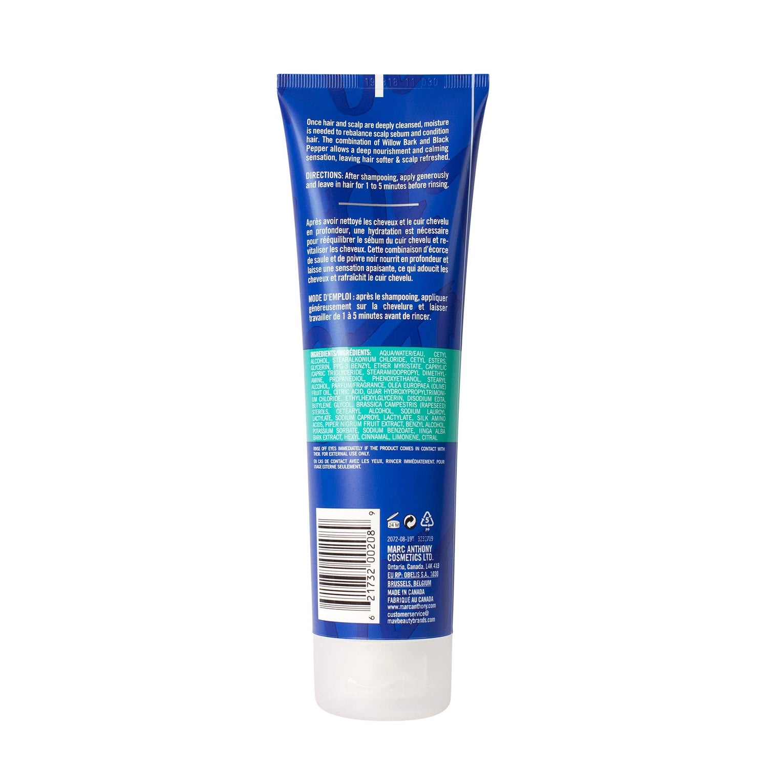 Marc Anthony 250ml Detoxifying Hair Care Cream for Dry &amp; Damaged Hair - Moisturizing Treatment with Willow Bark &amp; Black Pepper