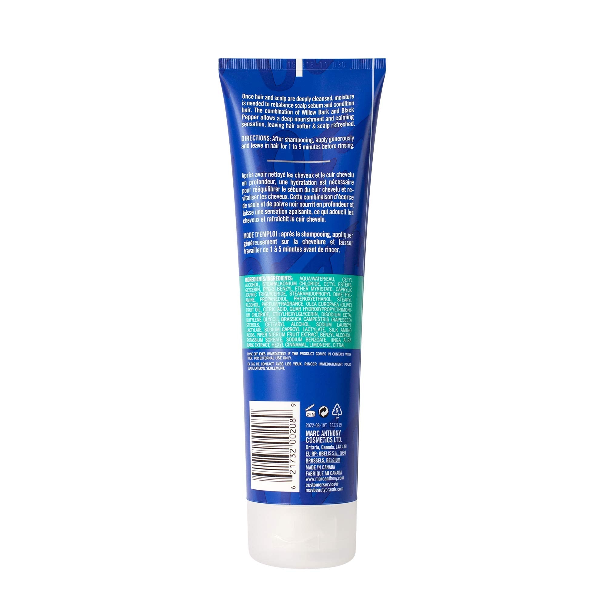 Marc Anthony 250ml Detoxifying Hair Care Cream for Dry &amp; Damaged Hair - Moisturizing Treatment with Willow Bark &amp; Black Pepper