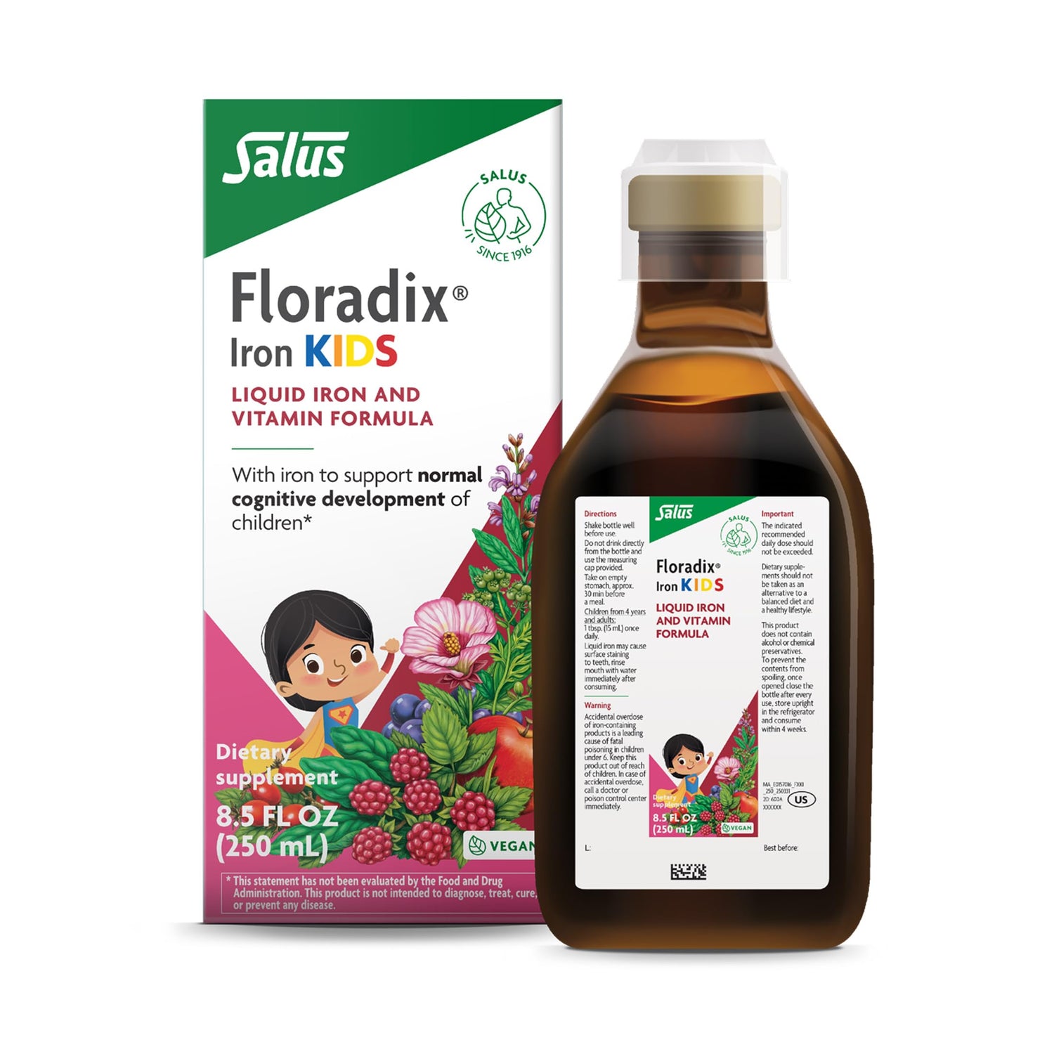 Floradix Liquid Dietary Supplement - Natural Iron &amp; Vitamin Supplement for Adults &amp; Children, Gluten-Free, 8.45 fl oz