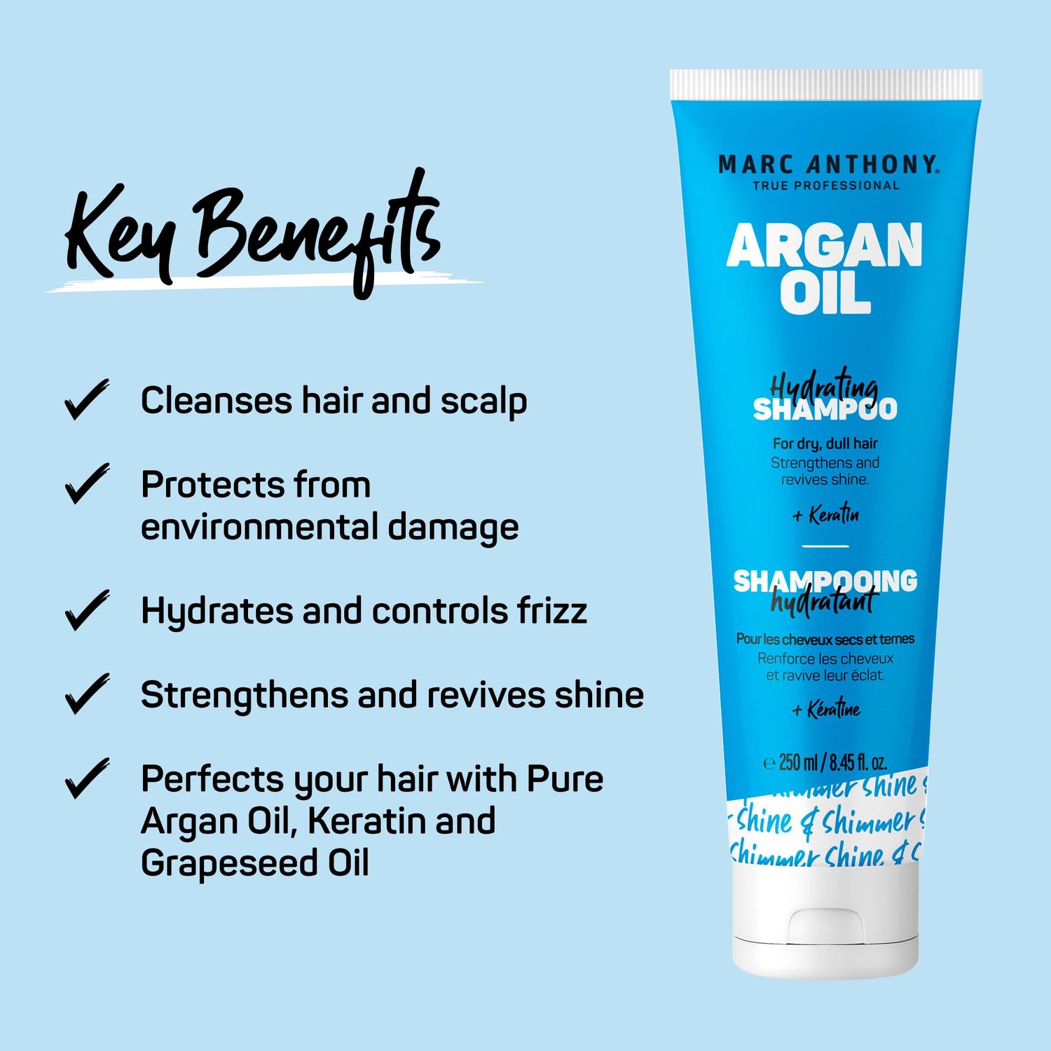 Marc Anthony Argan Oil Hydrating Shampoo - Sulfate-Free, Moisturizing Shampoo for Dry &amp; Damaged Hair, 8.45 fl oz