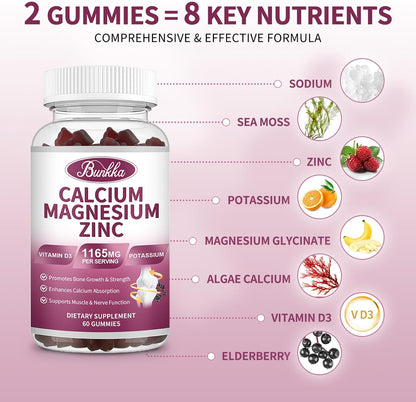 Calcium Magnesium Zinc Gummies with Magnesium Glycinate 200mg