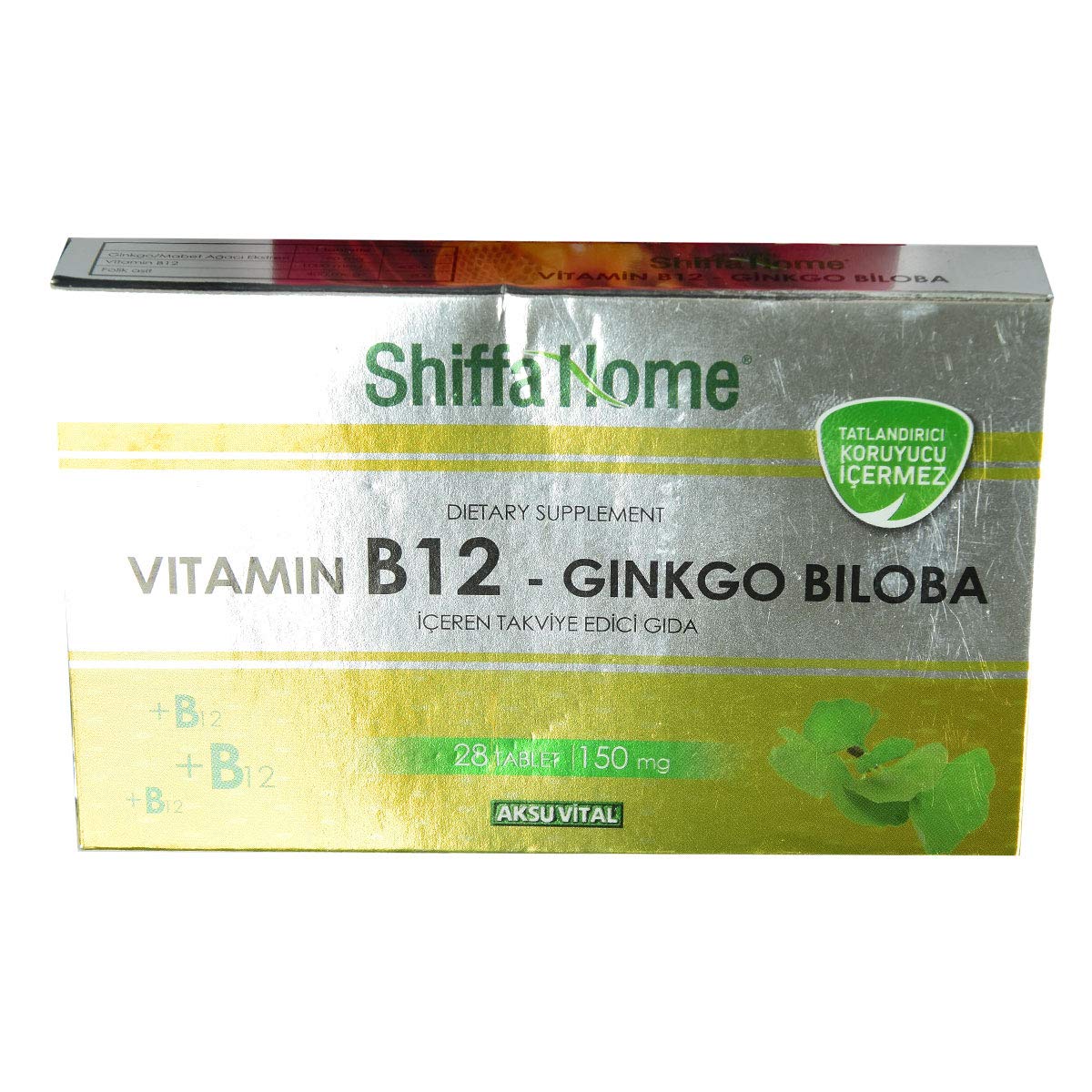 Shiffa Home Vitamin B12 &amp; Ginkgo Biloba Supplement - 28 Tablets | Natural Ingredients