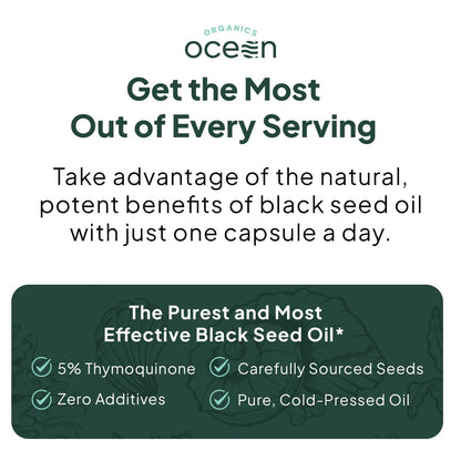 Ocean Black Seed Oil Supplement - 1000mg Çörek Otu Yağı Capsules, 60 Count (1+1 Free) - Natural Health Support