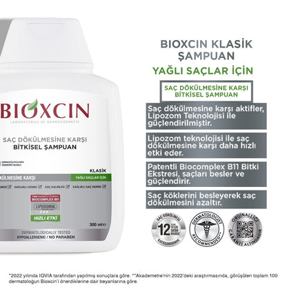Bioxcin Anti-Hair Loss Shampoo for Oily Hair - Strengthens Hair Follicles, Prevents Hair Loss