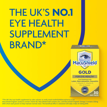 MacuShield Gold Eye Health Supplement - 90 Capsules with Lutein, Zeaxanthin &amp; Antioxidants