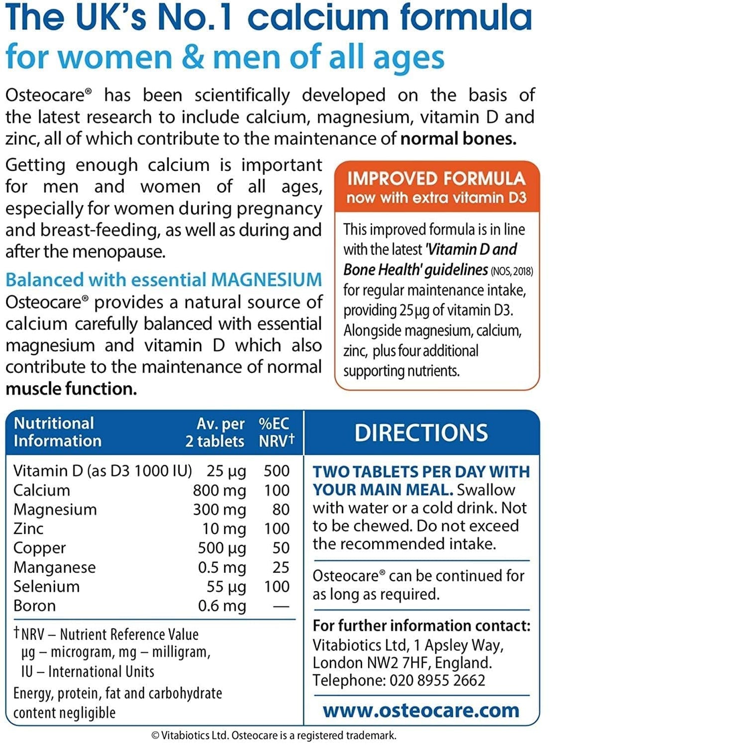 Vitabiotics Osteocare 90 Tablets - Calcium &amp; Vitamin D for Osteoporosis Prevention