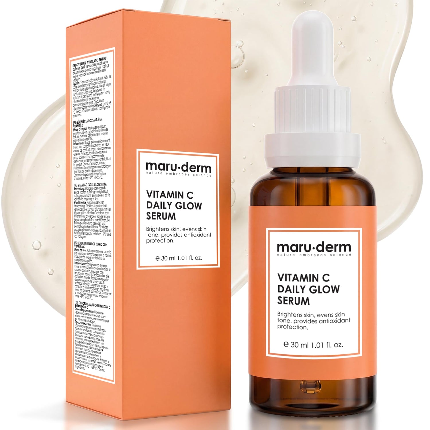 Maruderm Vitamin C and Peptide Serum: Brighten, Hydrate &amp; Rejuvenate - Paraben &amp; Fragrance Free, Anti-Aging Skin Brightening Treatment