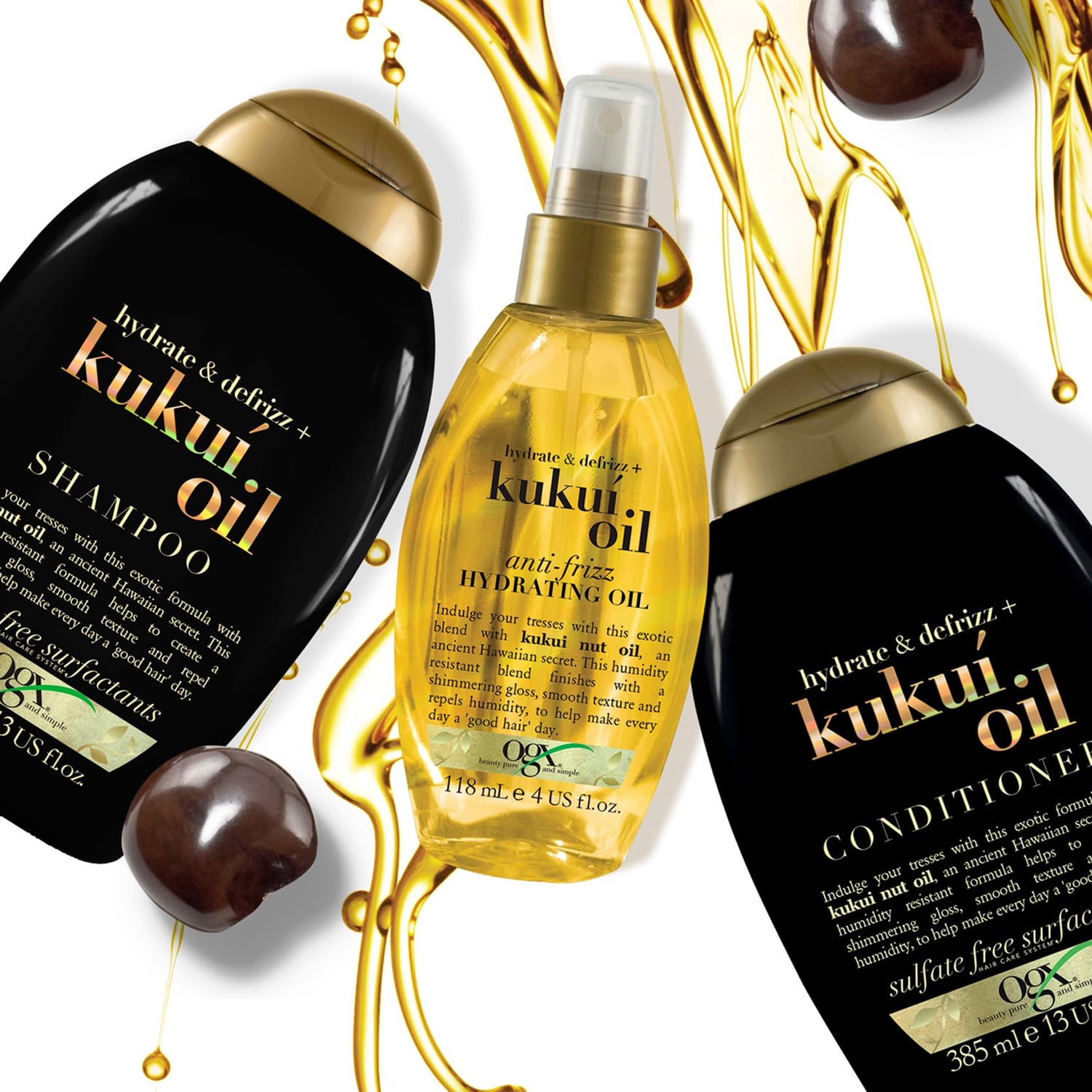 Organix Moisturizing Shampoo with Kukui Oil - Anti-frizz, Natural Hair Care for Dry &amp; Frizzy Hair