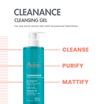 Avene Cleanance Cleansing Gel for Combination/Oily Skin - Gentle, Non-comedogenic, 13.53 fl oz