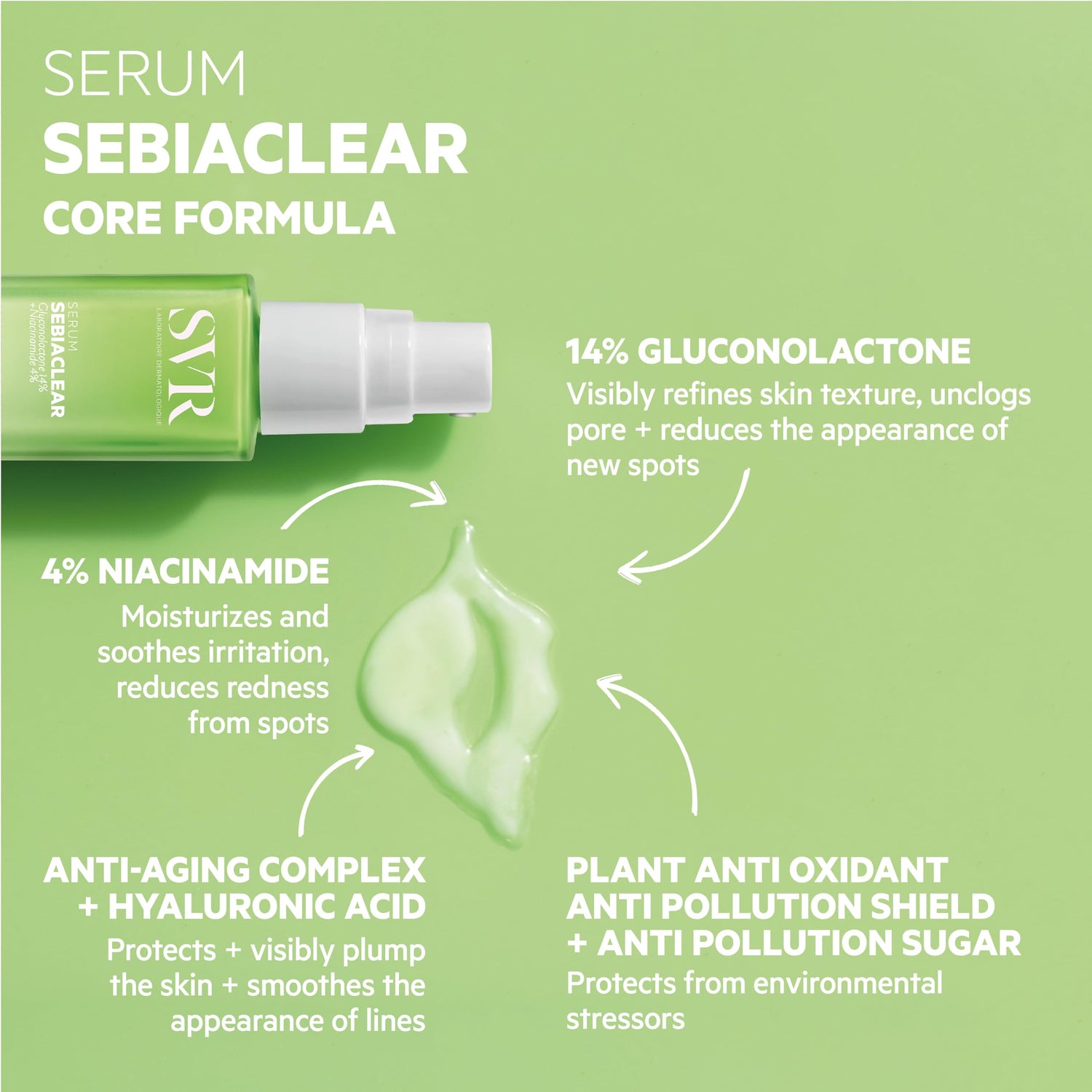 SVR Sebiaclear Serum 30ml - Non-Comedogenic Skincare for Oily Skin, Hypoallergenic Serum with Gluconolactone &amp; Salicylic Acid