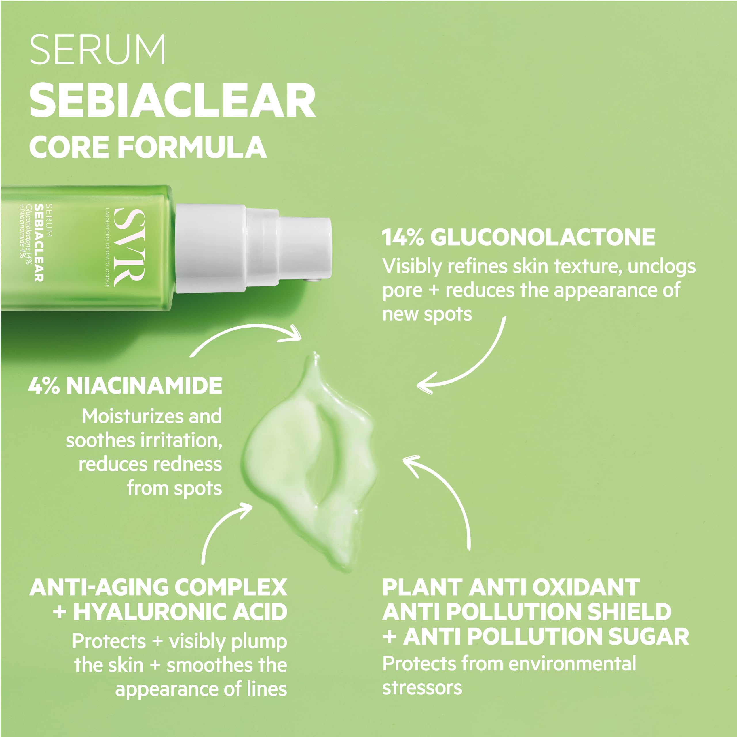 SVR Sebiaclear Serum 30ml - Non-Comedogenic Skincare for Oily Skin, Hypoallergenic Serum with Gluconolactone &amp; Salicylic Acid