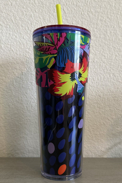 Starbucks Floral &amp; Leaves Purple Plastic Tropical Cold Cup 24Oz