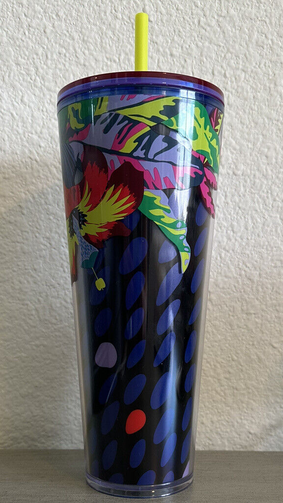 Starbucks Floral &amp; Leaves Purple Plastic Tropical Cold Cup 24Oz