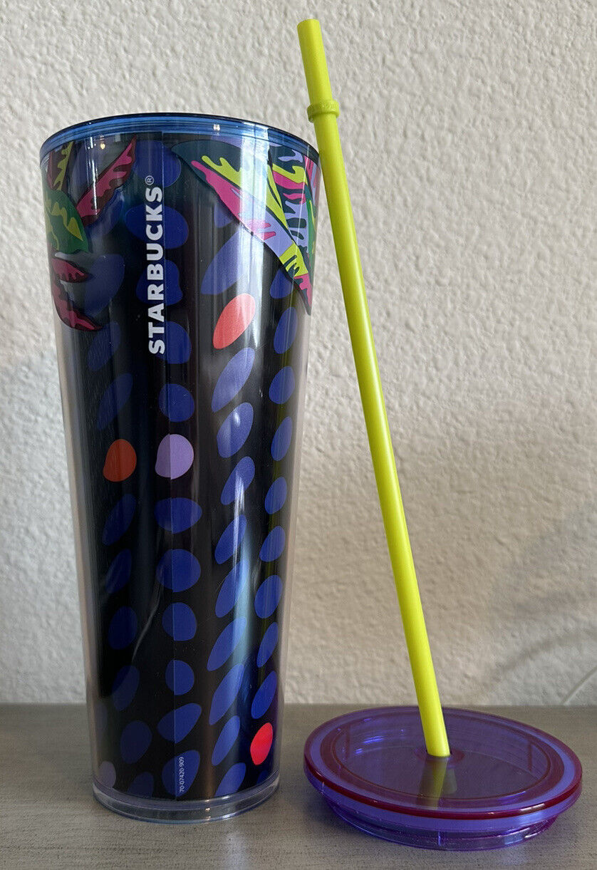 Starbucks Floral &amp; Leaves Purple Plastic Tropical Cold Cup 24Oz