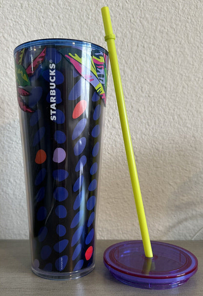 Starbucks Floral &amp; Leaves Purple Plastic Tropical Cold Cup 24Oz