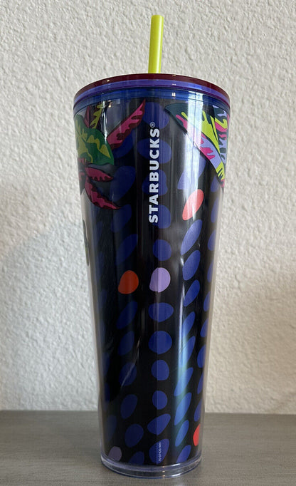 Starbucks Floral &amp; Leaves Purple Plastic Tropical Cold Cup 24Oz