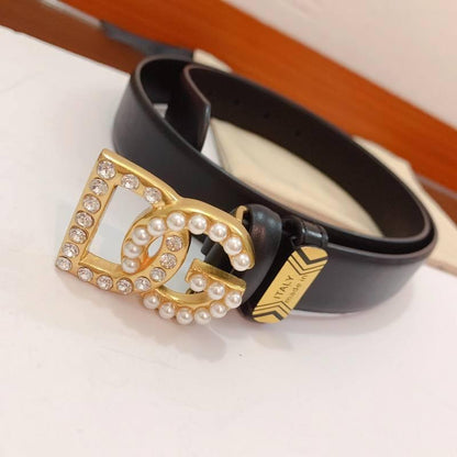 Dolce Gabbana Calfskin belt with bejeweled DG logo &