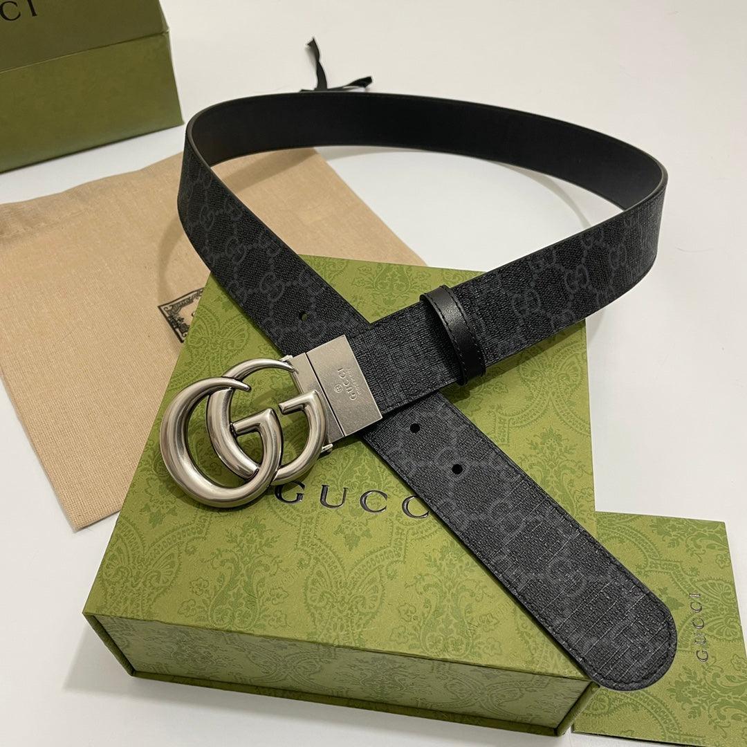 GUCCI Embellished coated-canvas and leather belt &