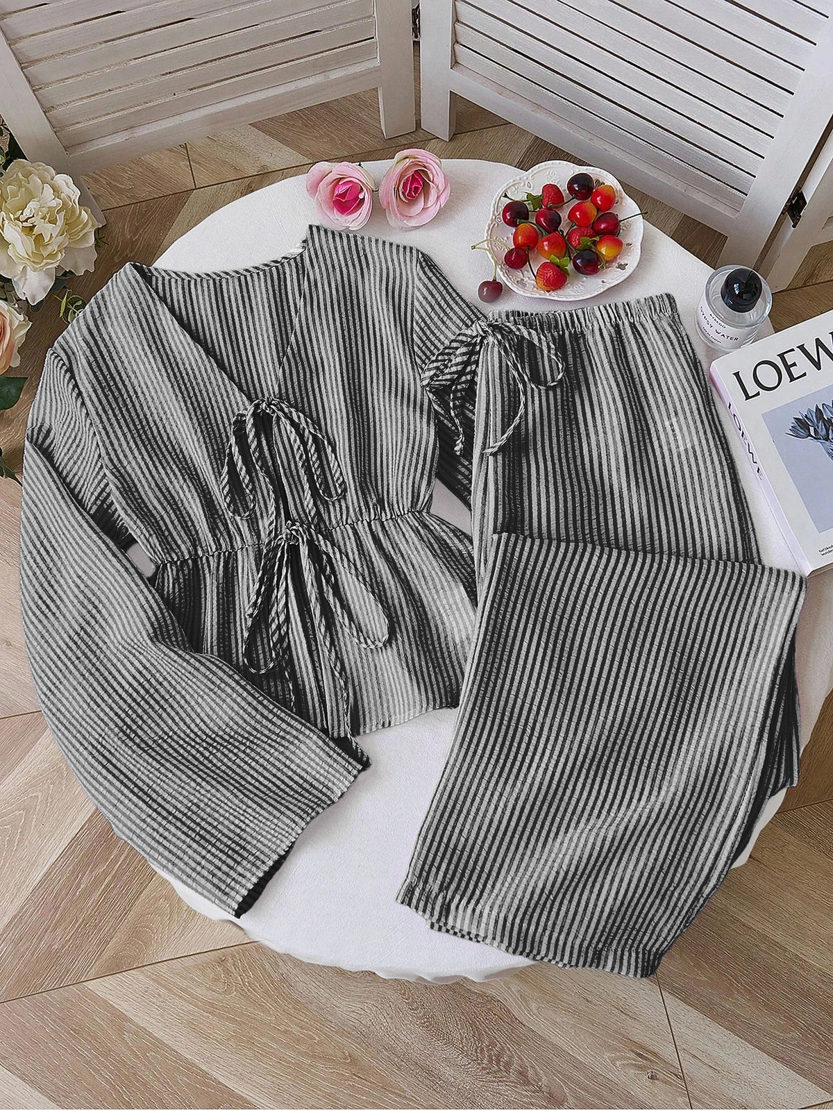 Striped Casual Two-Piece Suit Long Sleeve Loose Fit