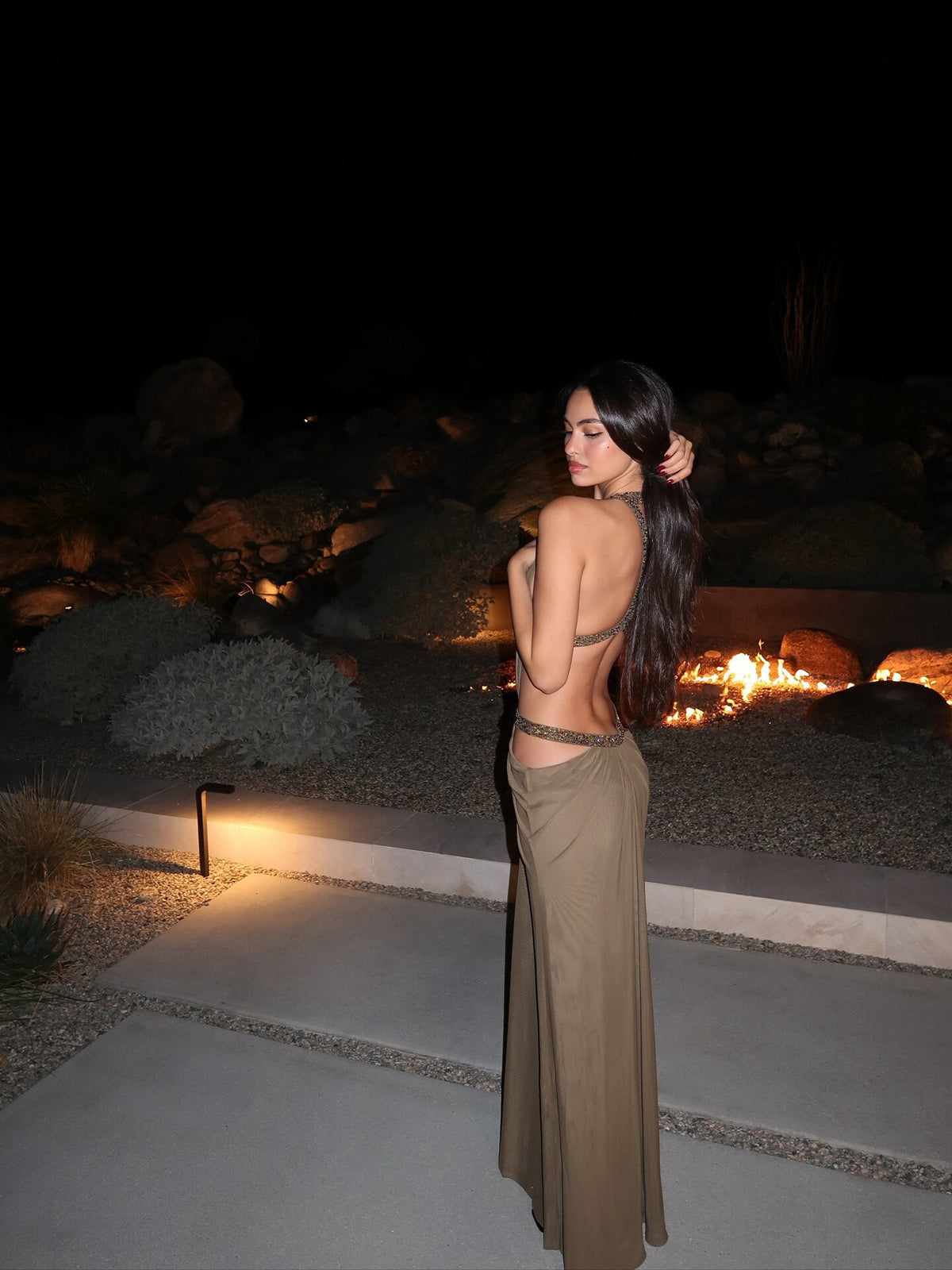 Sexy Hollow Out Rhinestone Halter Neck Dress