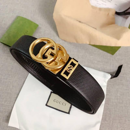 GUCCI Embellished coated-canvas and leather belt &