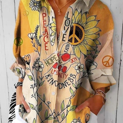 Floral Print Long Sleeve Womens Lapel Cardigan Shirt