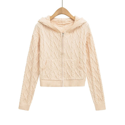 Zip-up hoodie knitted long sleeves