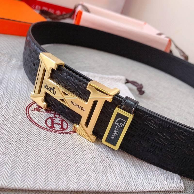 Hermès Black Leather Belt - Iconic Gold H Buckle for Men