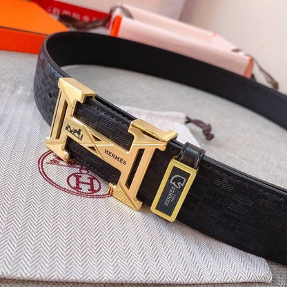 Hermès Black Leather Belt - Iconic Gold H Buckle for Men