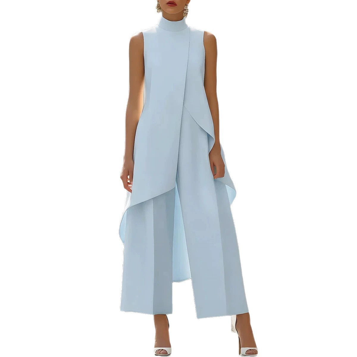 Sleeveless layered wide-leg pants