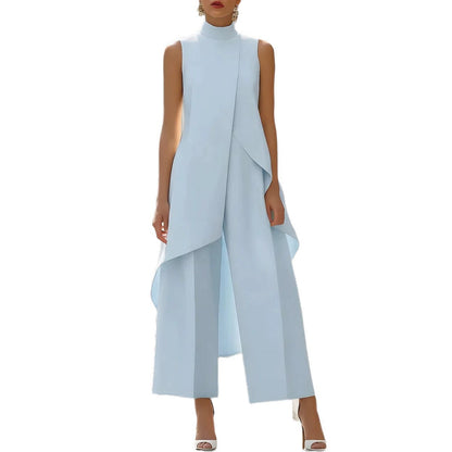 Sleeveless layered wide-leg pants