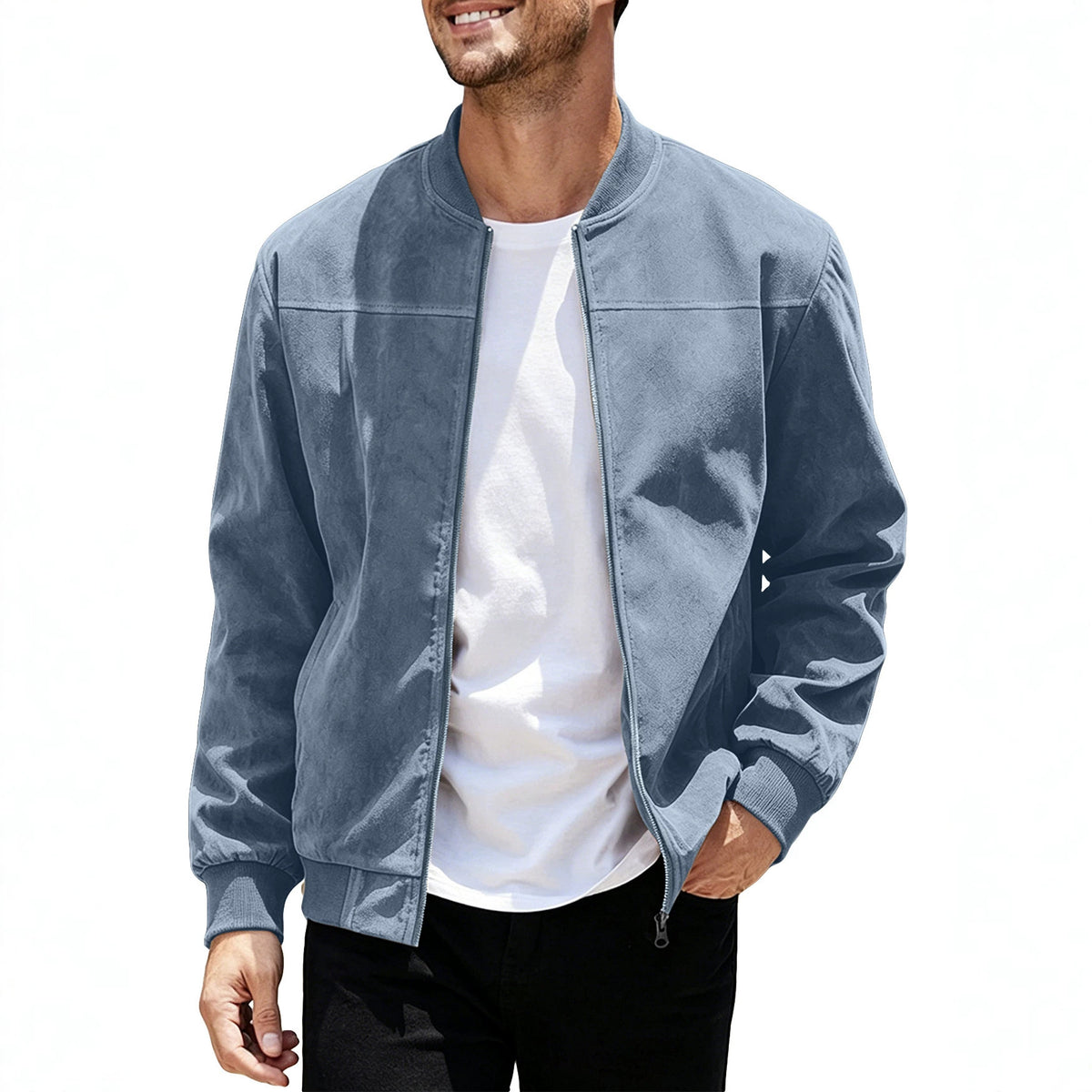 Mens Suede Stand Collar Zipper Jacket