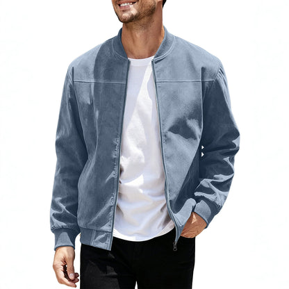 Mens Suede Stand Collar Zipper Jacket