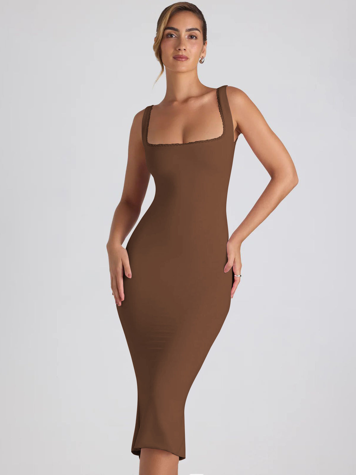 Lace Trim Square Neck Suspender Dress
