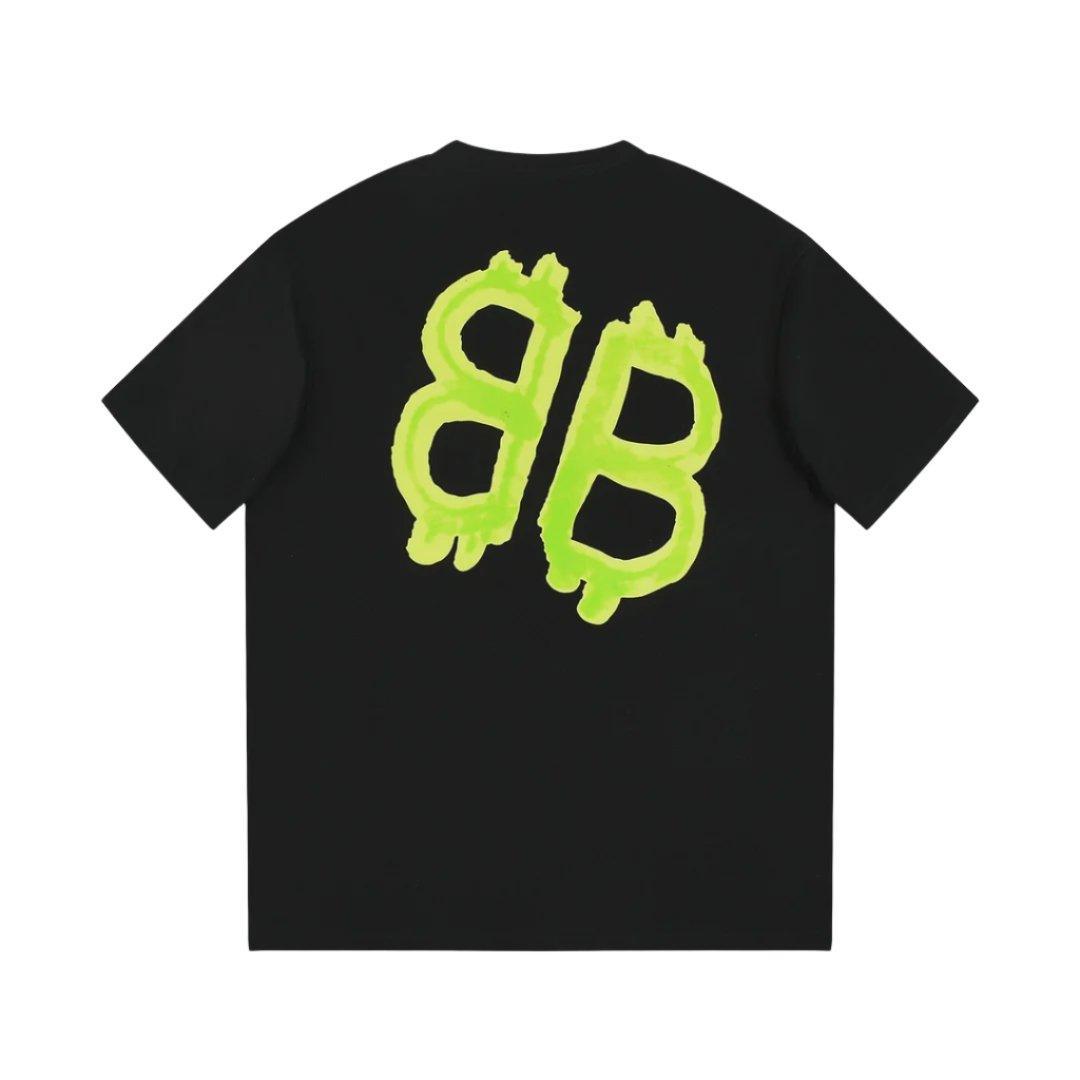 Balenciaga Black &amp; Green T-Shirt Without Collar