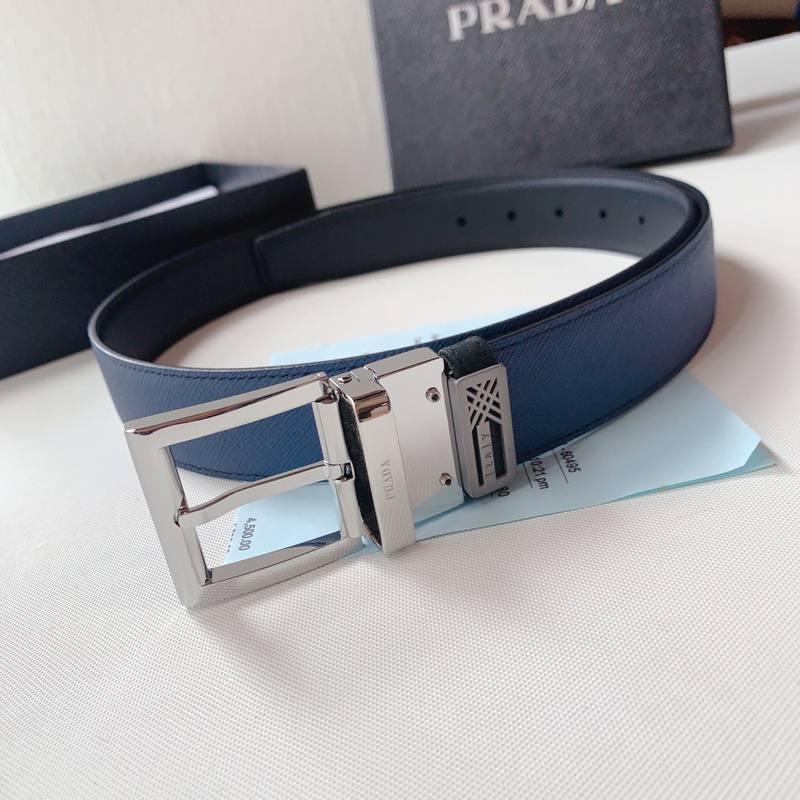 Prada Leather Reversible Belt With Triple Buckles &