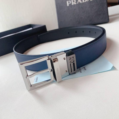 Prada Leather Reversible Belt With Triple Buckles &