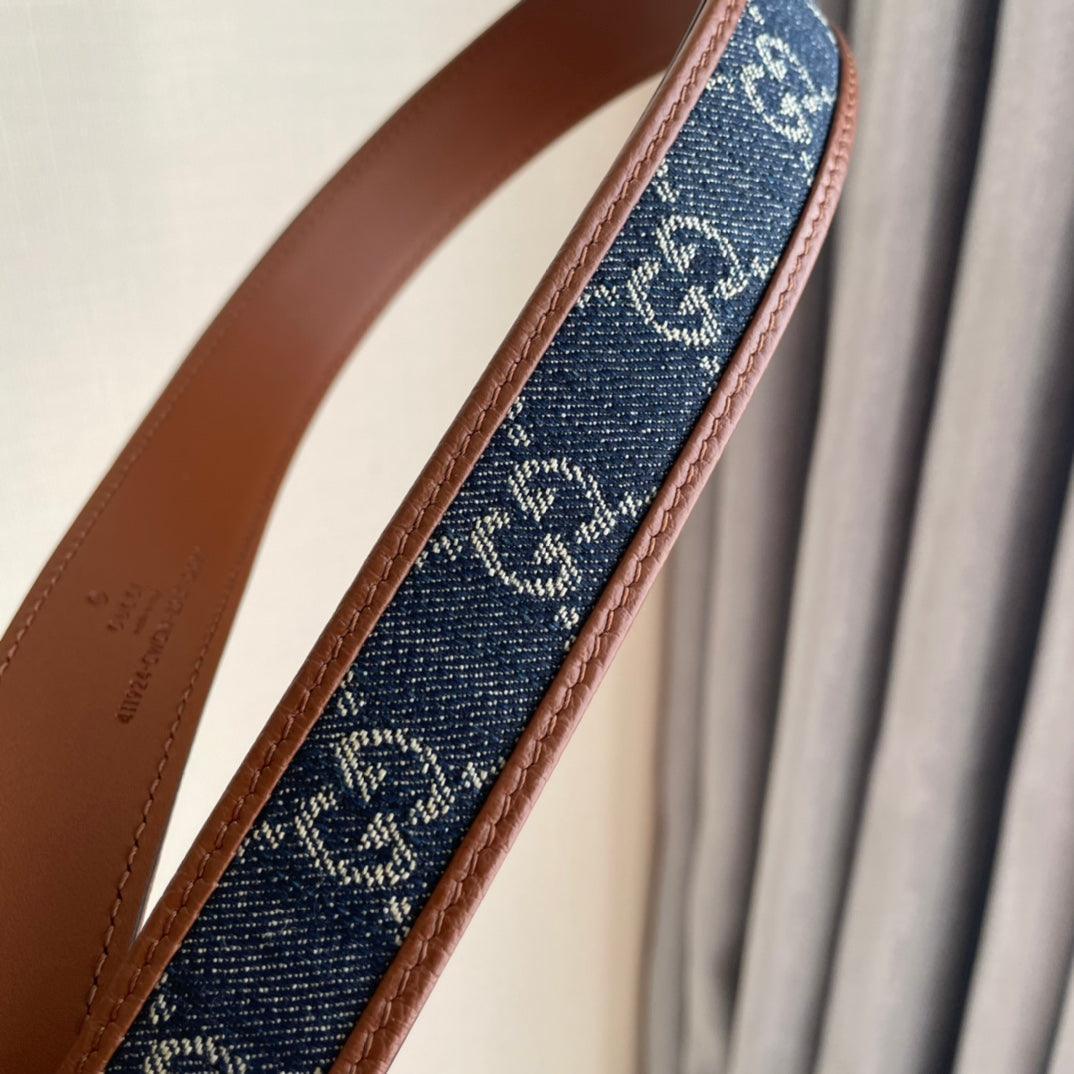 GUCCI Embellished coated-canvas and leather belt &