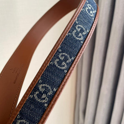 GUCCI Embellished coated-canvas and leather belt &